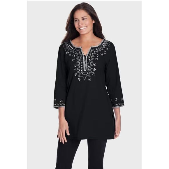 Woman Within Black White Floral Embroidered Sequined Peasant Top Sz 2x - Picture 1 of 6